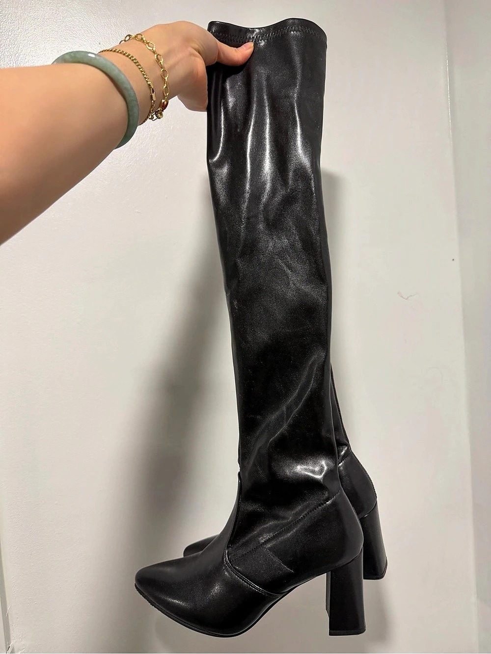 Black Over-the-Knee Heeled Boots Like New